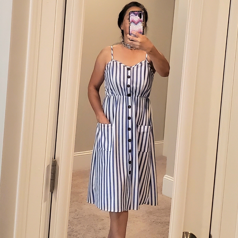 Striped Blue and White Button-Down Dress